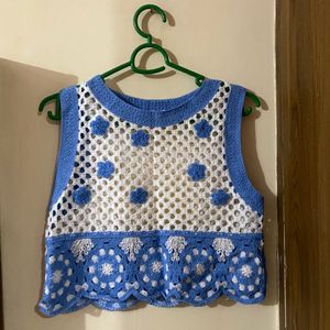 Crochet Top Blue Flower