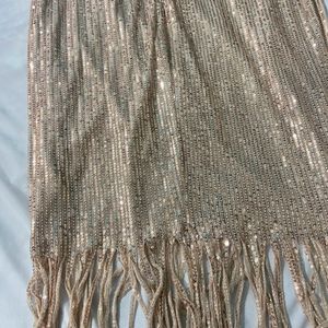 Cold-Shoulder Sequined Fringed Bodycon Cocktail Dr