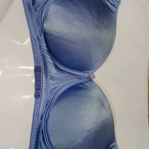 BLUE PADDED BRA WITH TRANSPARENT STRIPS