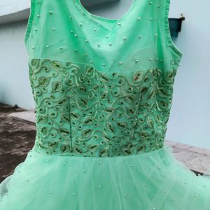 AQUAMARINE GREEN GOWN WITH SLEEVES