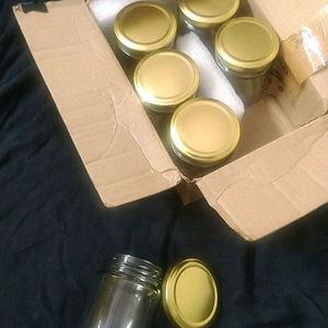 6 Glass Bottles New With Golden AirTight Lid 200ml