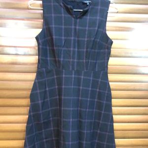 Navy Blue Chek Knee Length Dress