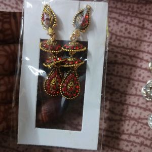 Red Jhumka Earrings 3 Layer