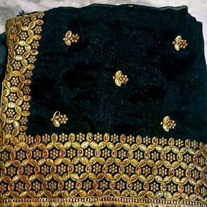 PRICE DROP✨Black Saree With GoldenStoneWork💕