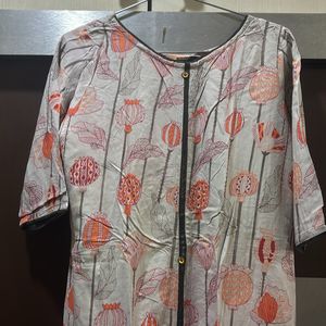 Printed Grey & Orange Kurta