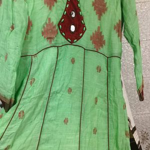 Pure Cotton Green A-line Kurta