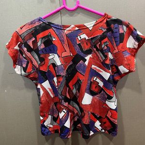 Red & Blue  Abstract Crop Top. To Fit Bust - 34-40