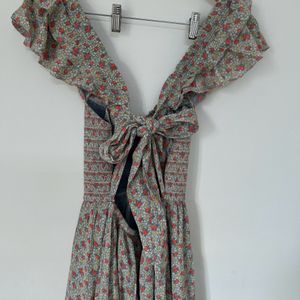 American Eagle Floral Flutter Sleeve Smocked Maxi