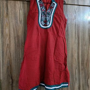 Yoke embroidered Red Kurta