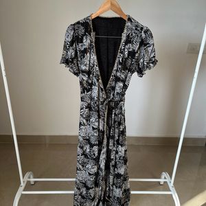 Palm Leaf Black Print Wrap Maxi Dress