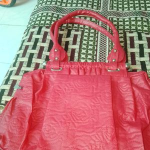 Pink Coloured Handbag With Floared Stitching Embro