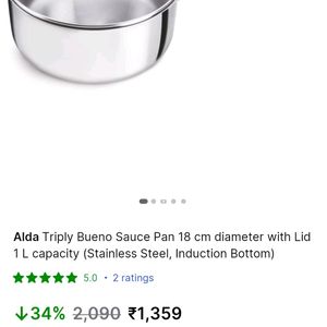 Alda Triply Bueno Sauce Pan 18 cm diameter with Li