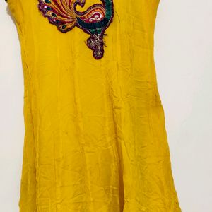 Used Yellow Color Georgette Anarkali Kurta Set