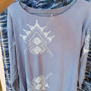 Icy Blue Tunic Embroidered Top