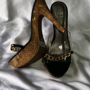 Clear-Strap Stilettos with Chain Accent