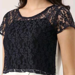 Navy Blue & White Semi-Sheer Top