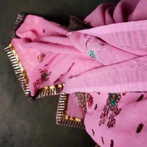 Pink Chiffon Saree With Blouse