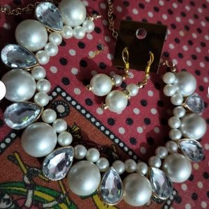 Pearl With Stone Choker Necklace Set