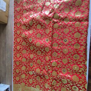 Red With Gold Floral Print Saree (Women's)