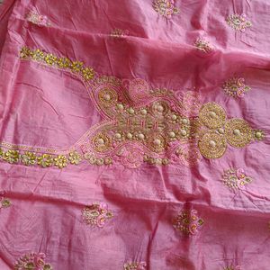 Pink Unstitched Suit Material With Duppatta