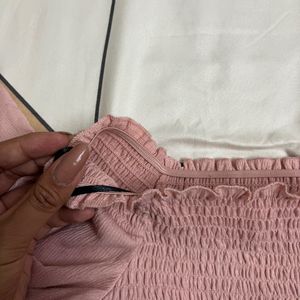 H&M pink smocked off the shoulder top