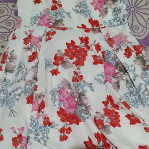 White Flower Print Short Frock