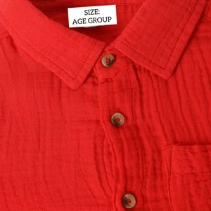 Red Crinkled Cotton Shirt For Kids Boys