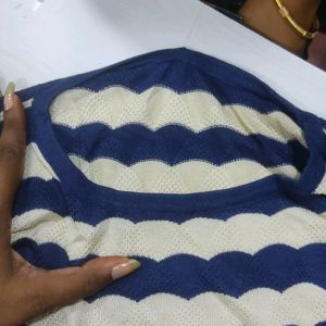 Blue And Beige Mock Neck Sweater Top