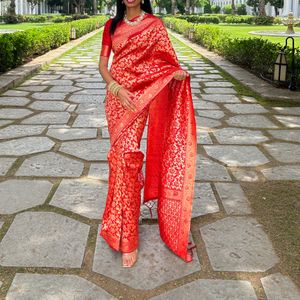 House of Pataudi Red Banarasi Silk Saree