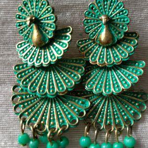 Beautiful Turquoise Peacock Design Earrings