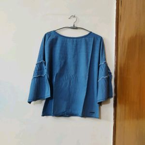 Women Cotton Denim Top With Bell Sleeves