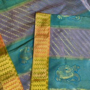 Purple And Teal Colour Silk Saree