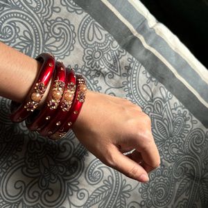 Golden N Red Bridal Bangles ( Pack Of 20)