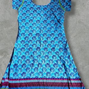 Blue Printed Cotton Kurti  (Size - S)