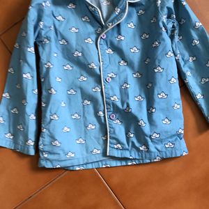 Full Sleeves Front Button Shirt With Pyjama Set