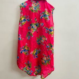 Women High Low Pink Floral Shirt Top