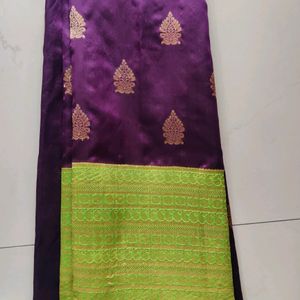 💚 💜🐦 Banarasi Violet Parrot Green Saree