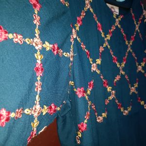 Green Embroidered Rayon Kurti/dress