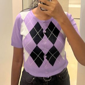 Purple Argyle Design Crop Top