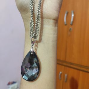 Black Crystal Silver Chain Necklace