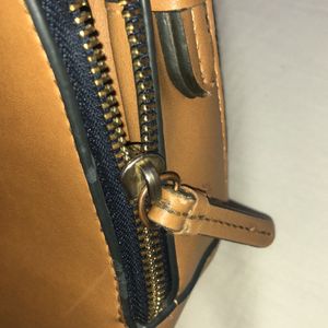 Leather Sling Bag Sturdy With 2 Zippers