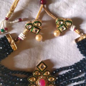 Black Beads Chokar Necklace With Earrings