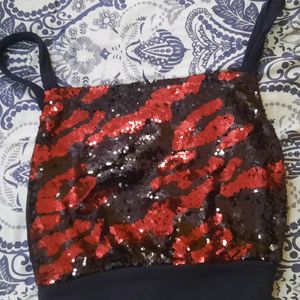 Black Red Sequinned Top