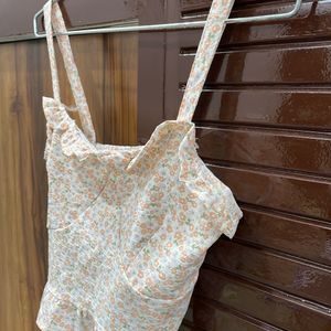 Floral Crop Strap Top With A Cute white Shirt