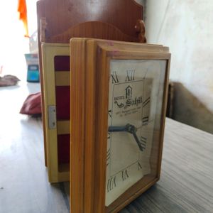 Table Clock WOODEN Color With Good Condition