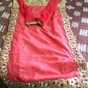 Straight Kurta Dark Pink Party Wear (NET)