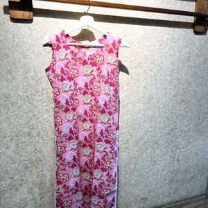 Pink Printed Sleeveless Kurta