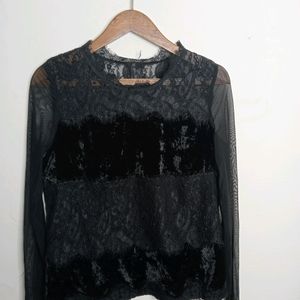 Black Casual Velvet Top (Girl' s)