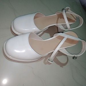 Korean White Block Heel