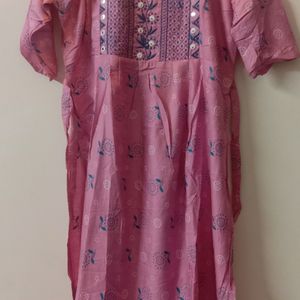 Pink Rayon Print Kurta For Women